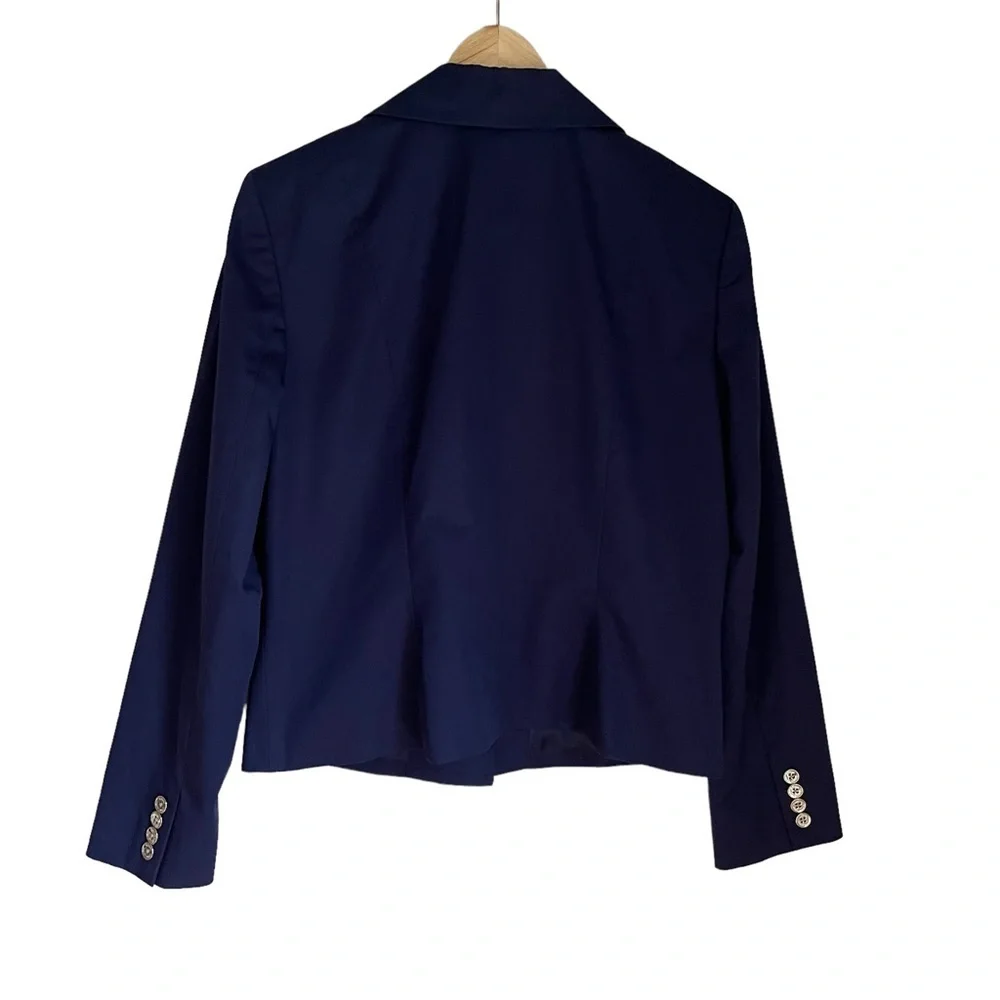 Ralph Lauren Navy Blue Silk‎ Blend Button Front Jacket & Silver Button Size: 14